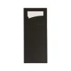 Bestekzakje pochette zwart met wit servet (600 stuks)