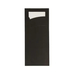 Bestekzakje pochette zwart met wit servet (600 stuks)