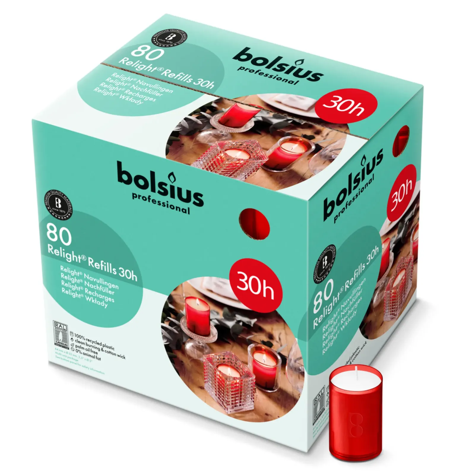 Bolsius Relight Navulling Rood 30 uur (80 stuks) Best