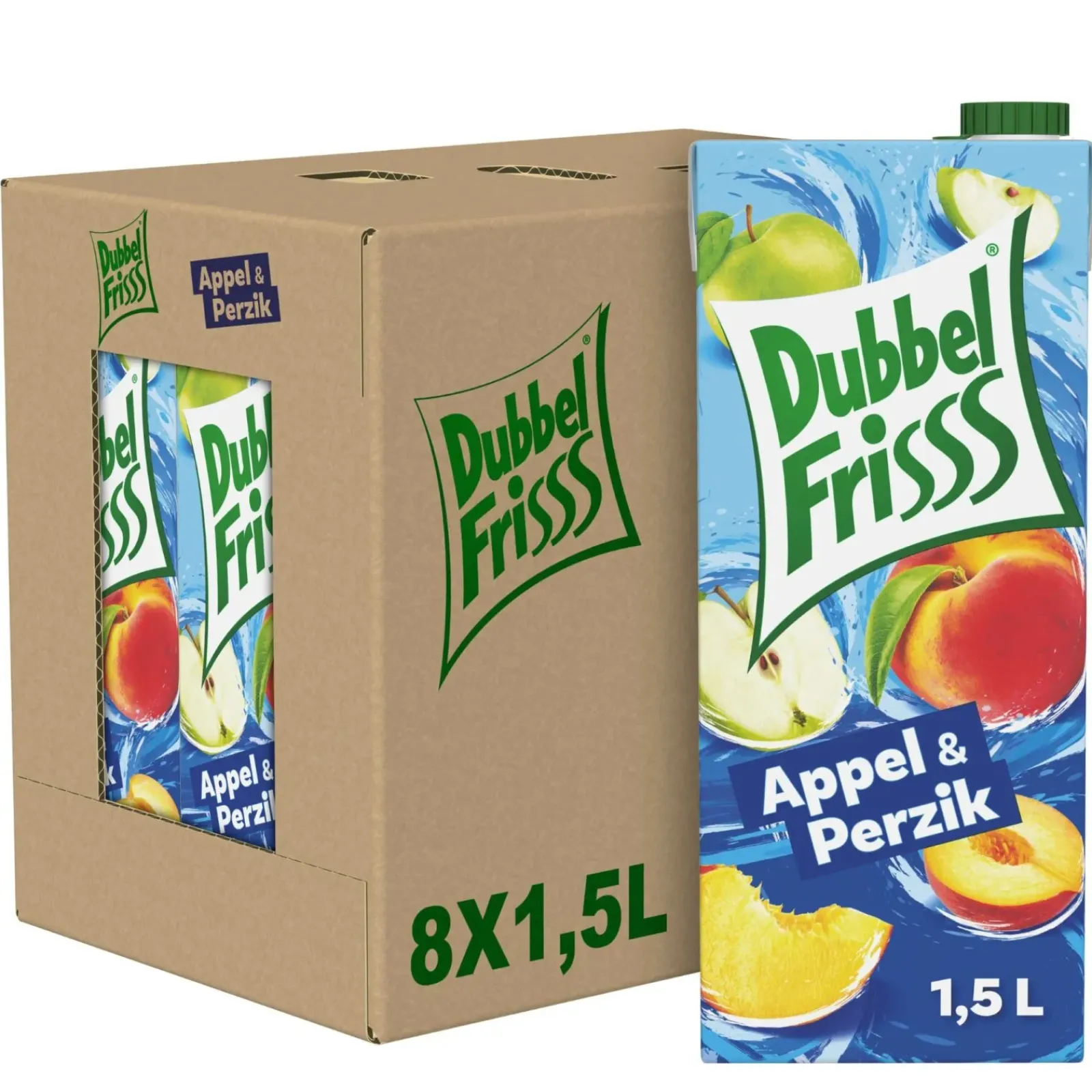 DubbelFrisss Appel & Perzik Pak (8x 1,5 liter) Sale