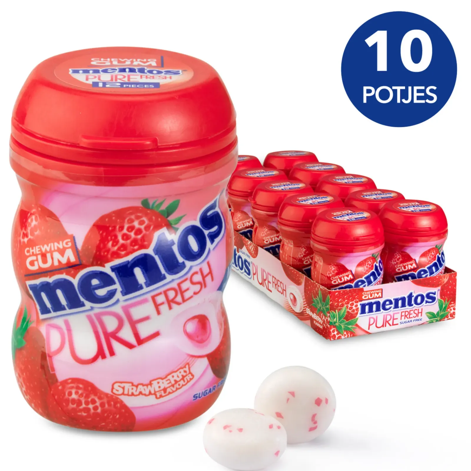 Mentos Kauwgom Pure Fresh Strawberry Mini (10x 12 stuks) New