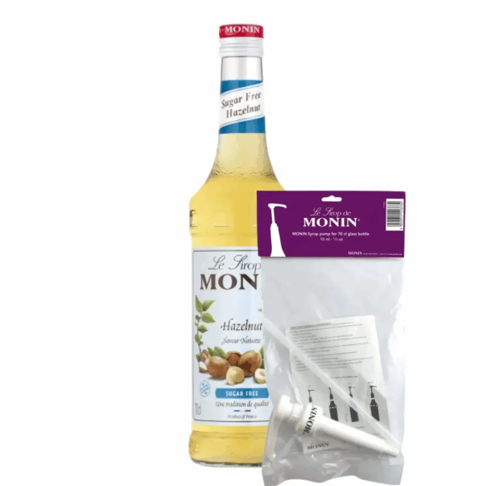 Monin Siroop Hazelnoot Suikervrij (70 cl) + Siroop Pompje (10Ml) New