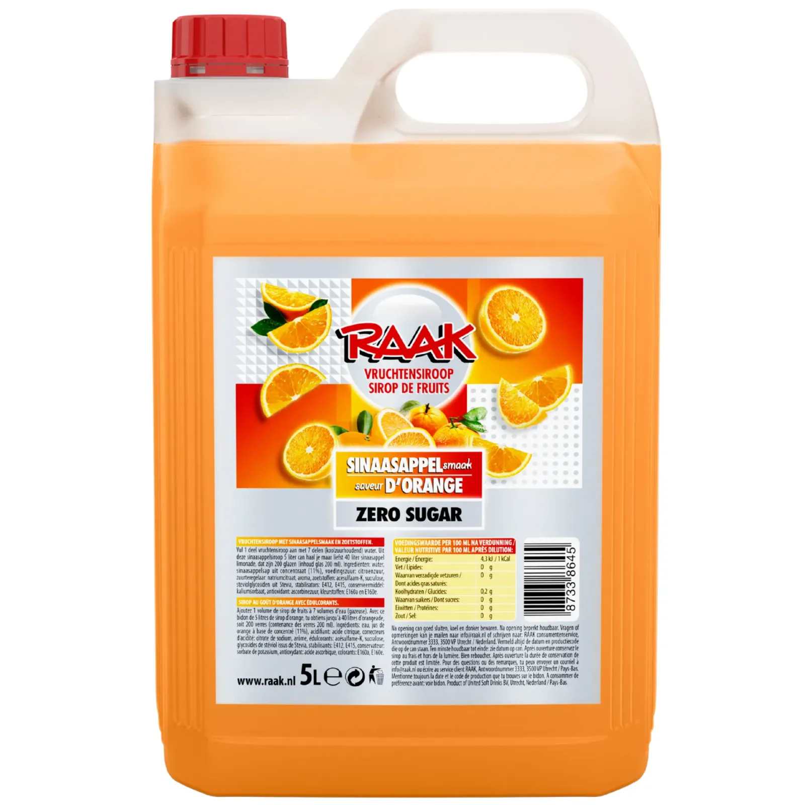 Raak Vruchtensiroop Zero Sugar Sinaasappel (5 liter) New