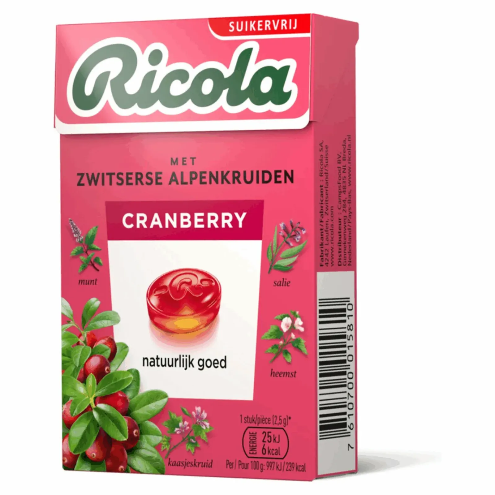 Ricola Cranberry Suikervrij (20x 50gr) Discount