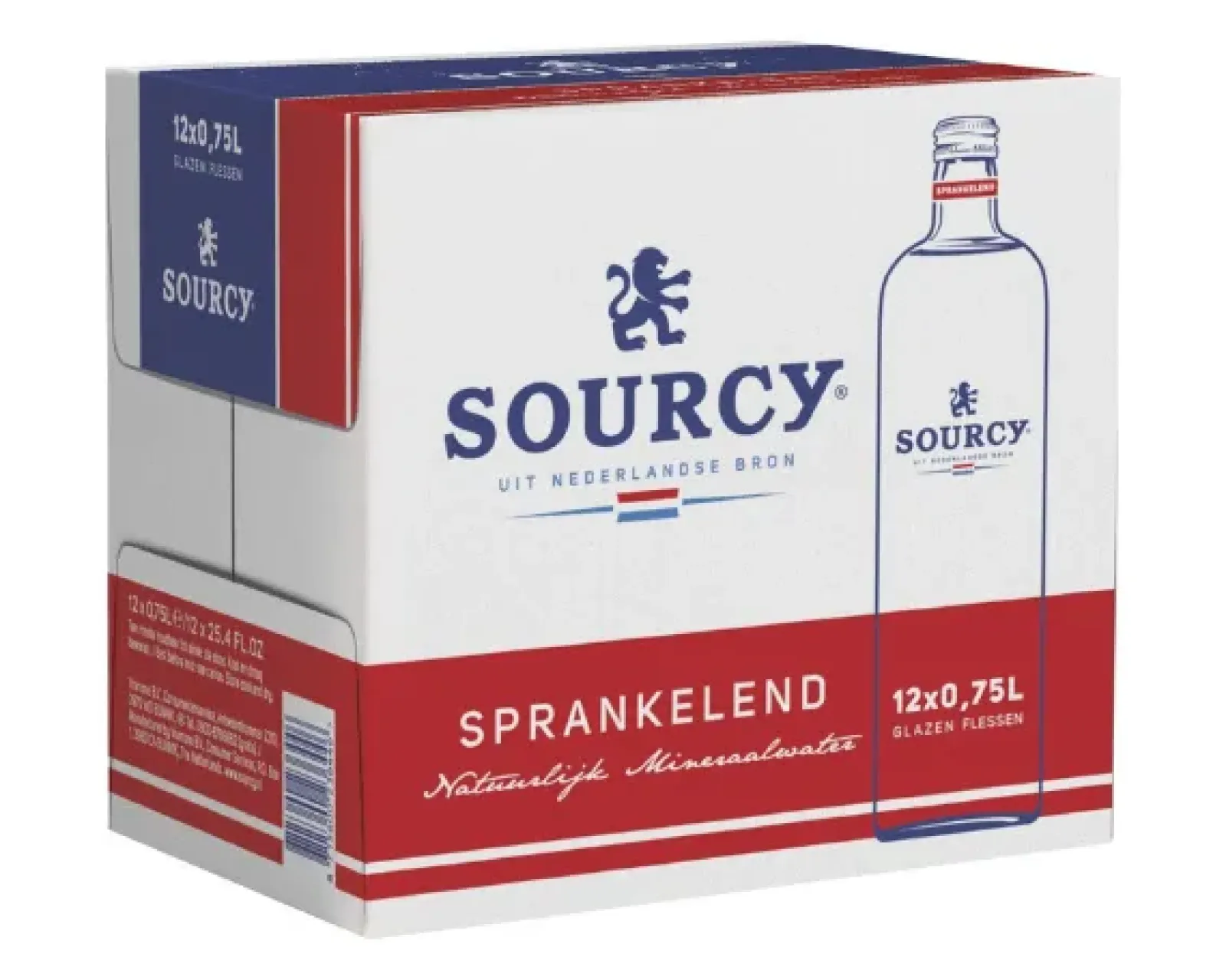 Sourcy Rood Mineraalwater Sprankelend Glas (12x75cl) New