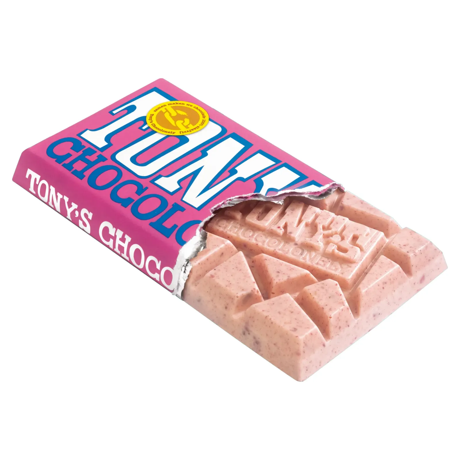 Tony's Chocolonely Tony’s Chocolonely Reep Wit Framboos Knettersuiker (15x 180gr) Clearance