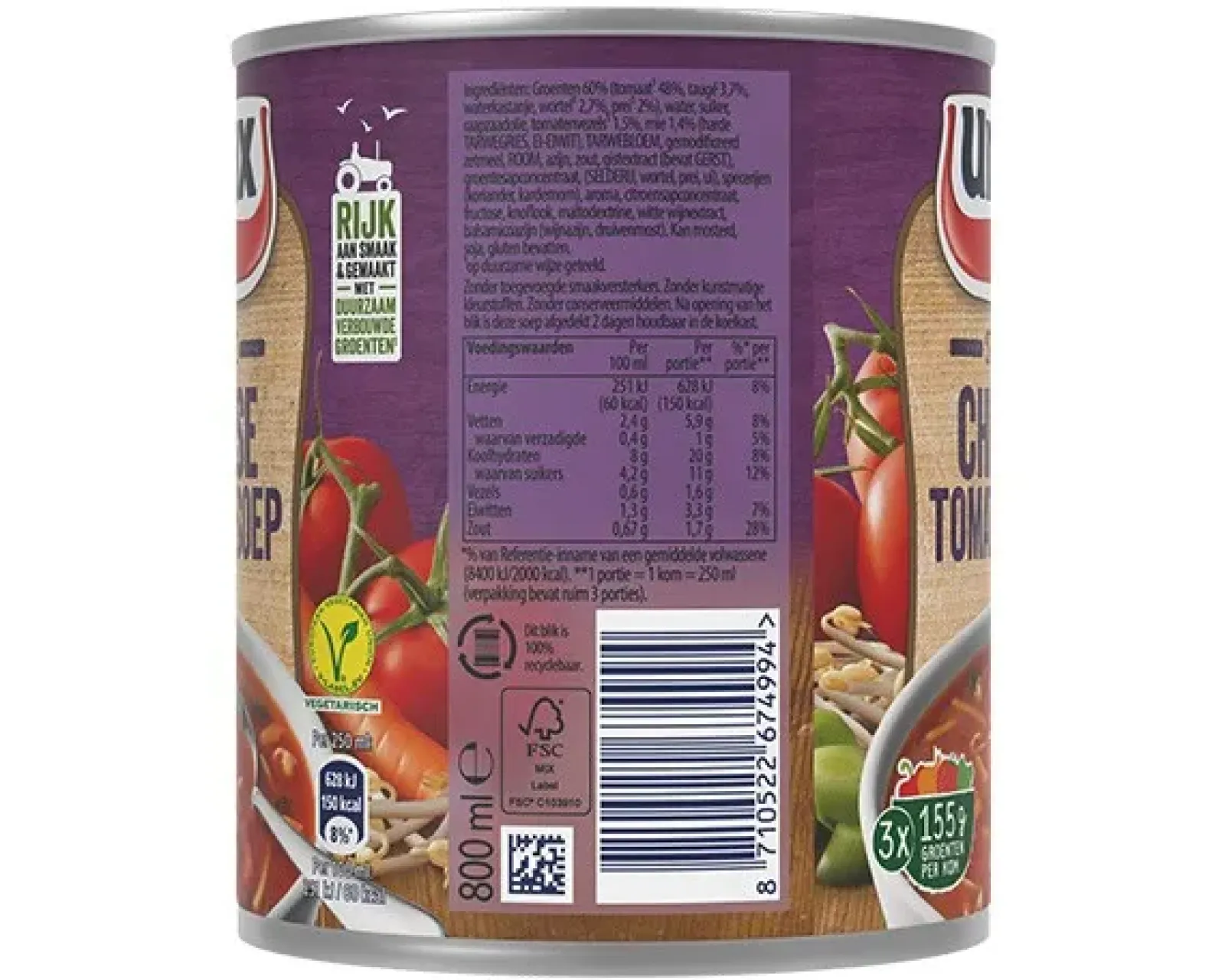 Unox Stevige Chinese Tomaat Blik (6x 0,8 liter) Outlet